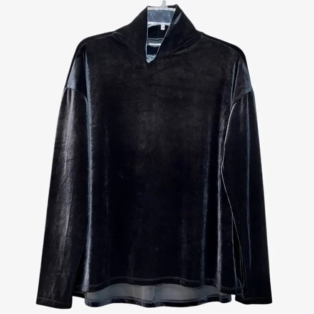 Nordstrom A-Line Mock Neck Long Sleeve Velvet Top in Black Women’s S